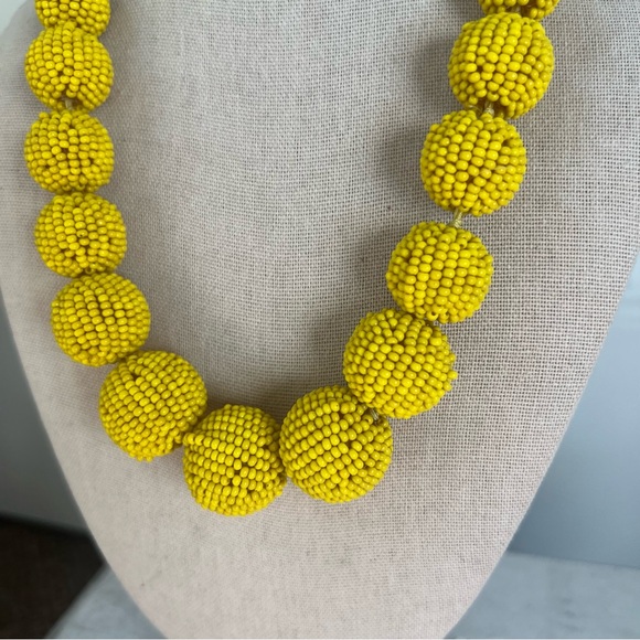 J Crew seed bead graduated ball yellow necklace flintstones statement bold - Picture 4 of 6